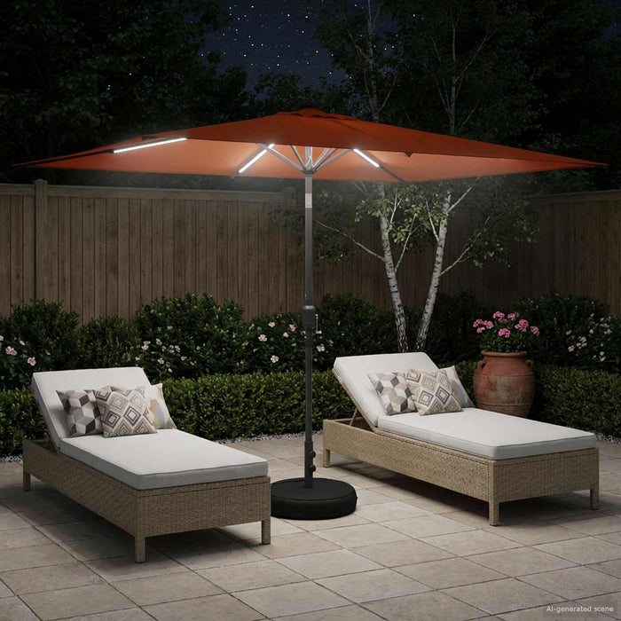 Parasol de grădină cu lumini LED și bază 200 x 300 cm Poliester WALTI
