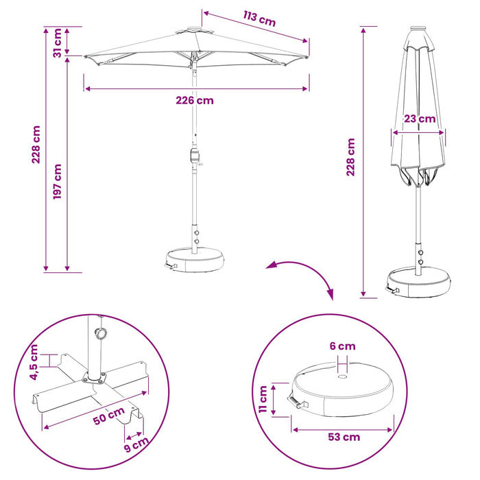 Parasol de grădină cu lumini LED și bază 230 x 230 cm Poliester WALTI