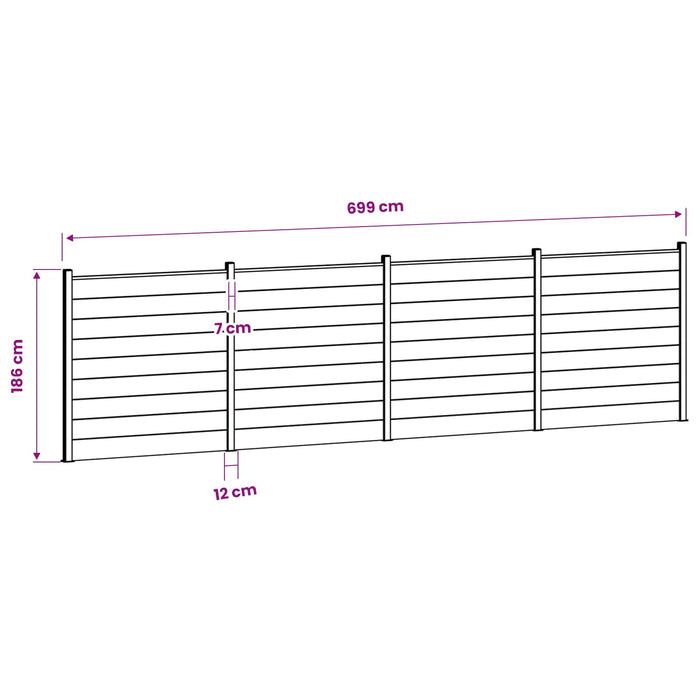 Set de Gard 699 x 186 cm WPC și Aluminiu Gri WALTI