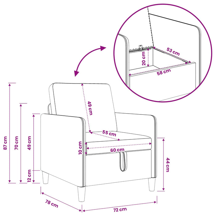 Sofa cu Spațiu de Depozitare albastru 72 x 78 x 87 cm Poliester WALTI