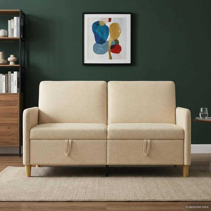 Sofa cu Spațiu de Depozitare Crem 152 x 78 x 87 cm Poliester - WALTI WALTI