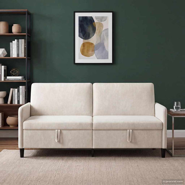 Sofa cu Spațiu de Depozitare Crem 192 x 78 x 87 cm Poliester - WALTI WALTI