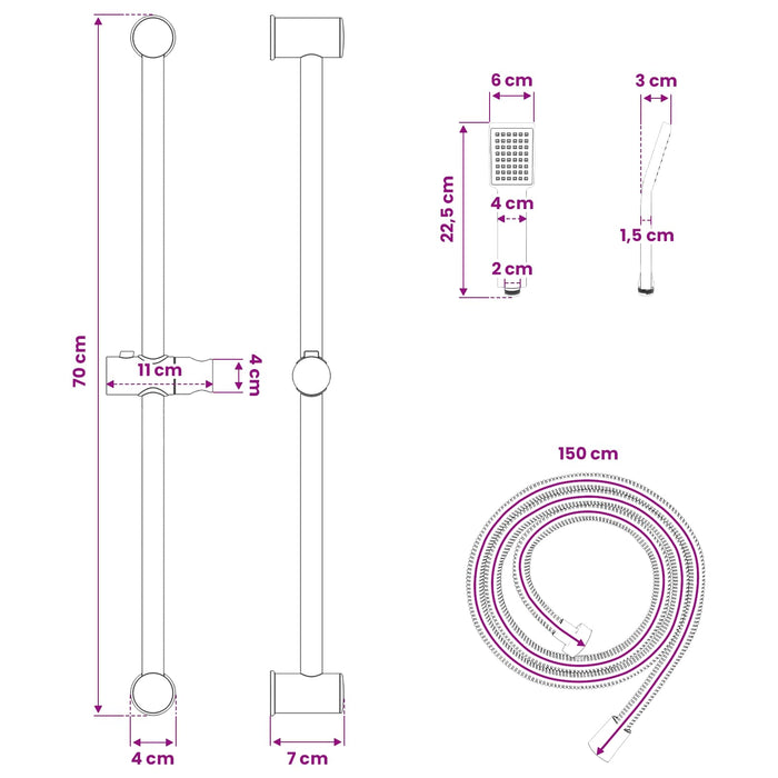 Set Sistem Duș Crom 70 cm Oţel inoxidabil - WALTI WALTI