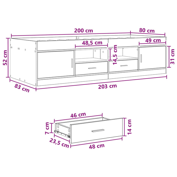 Cadru de pat cu depozitare cu sertar Stejar fumuriu 80 x 200 cm WALTI