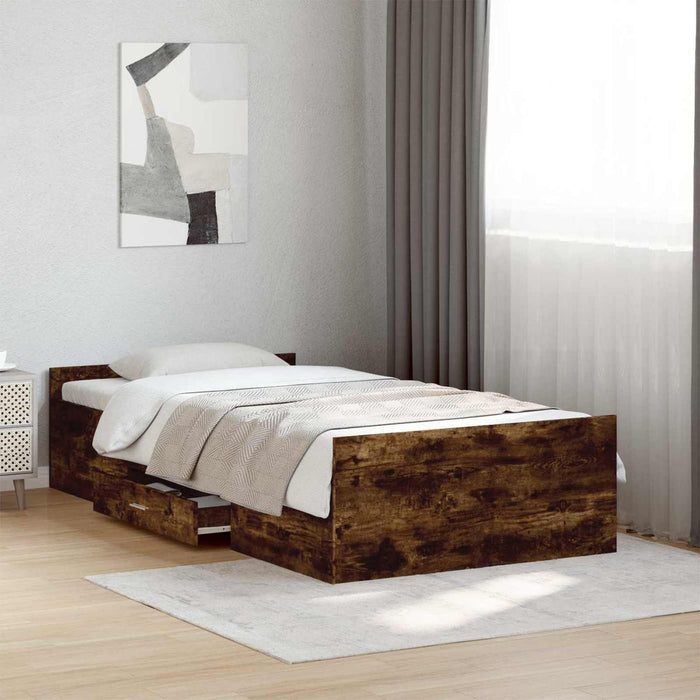 Cadru de pat cu depozitare cu sertar Stejar fumuriu 80 x 200 cm WALTI