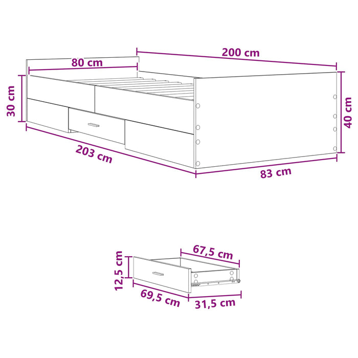 Cadru de pat cu depozitare Stejar artizanal 80 x 200 cm WALTI