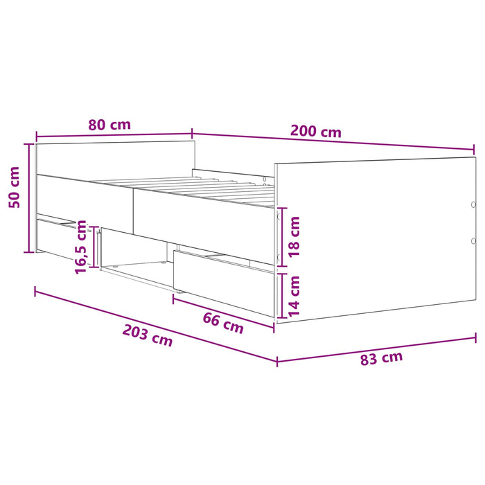 Cadru de pat cu depozitare Lemn vechi 80 x 200 cm WALTI