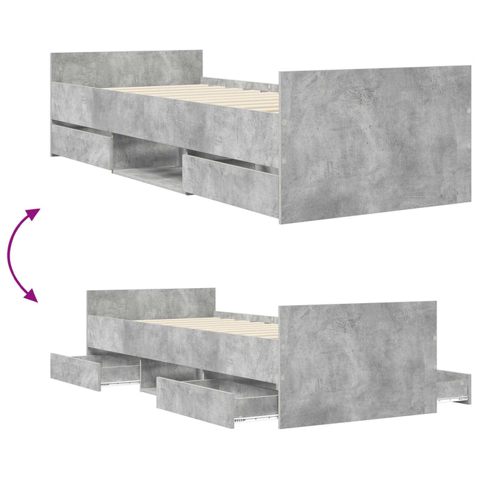 Cadru de pat cu depozitare Gri Beton 80 x 200 cm Lemn prelucrat WALTI
