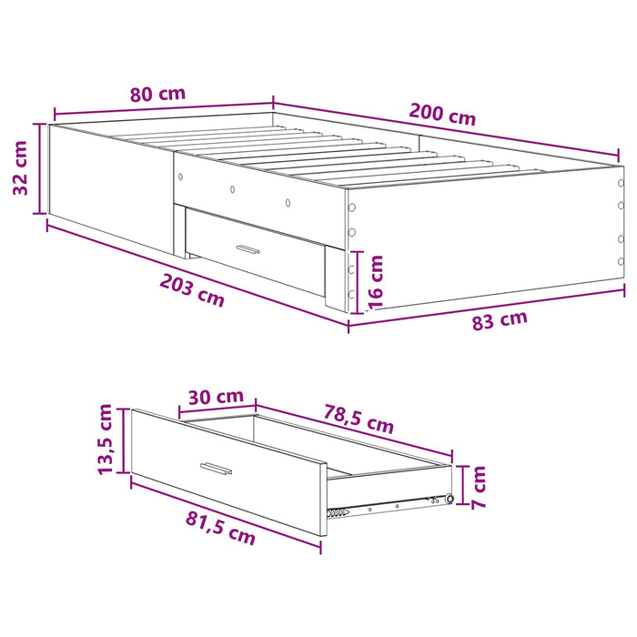 Cadru de pat cu depozitare Stejar fumuriu 80 x 200 cm WALTI