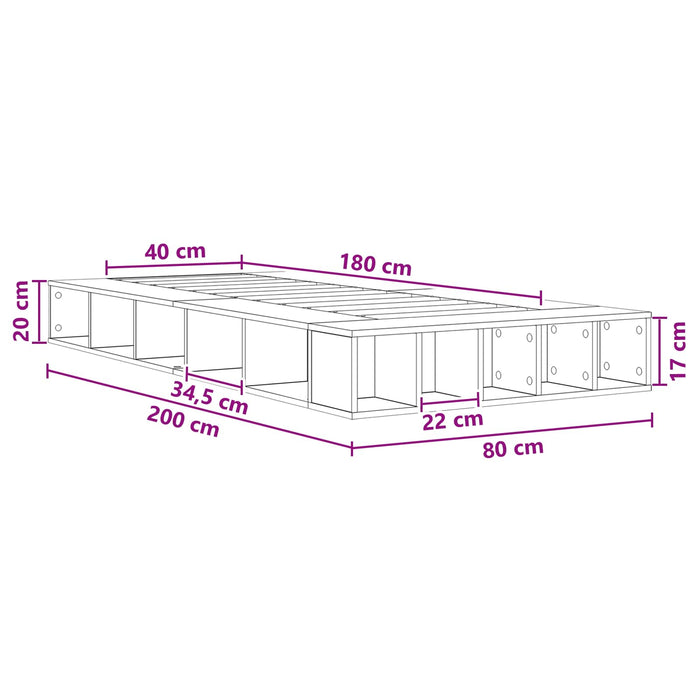 Cadru de pat cu depozitare cu raft Sonoma gri 80 x 200 cm WALTI