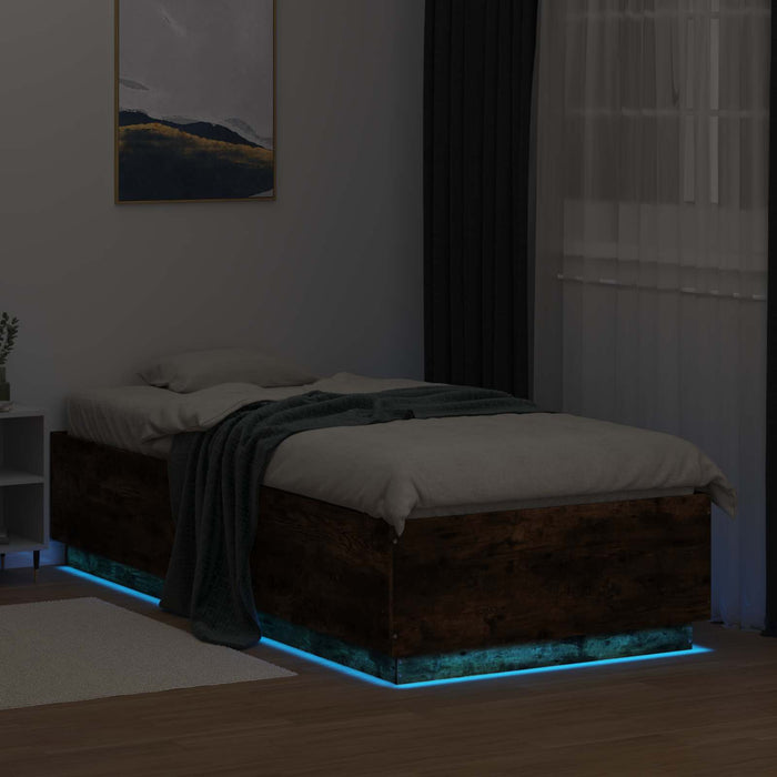 Cadru de pat cu LED Stejar fumuriu 80 x 200 cm Lemn prelucrat WALTI