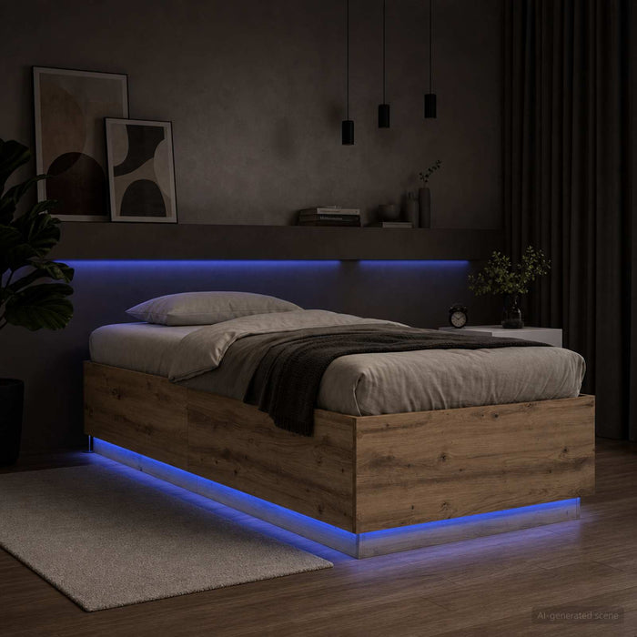 Cadru de pat cu LED Stejar artizanal 80 x 200 cm Lemn prelucrat WALTI