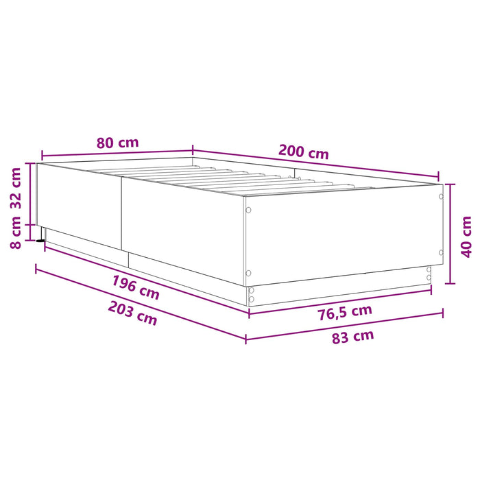 Cadru de pat cu LED Stejar artizanal 80 x 200 cm Lemn prelucrat WALTI