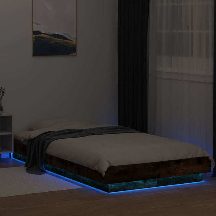 Cadru de pat cu LED Stejar fumuriu 80 x 200 cm Lemn prelucrat WALTI