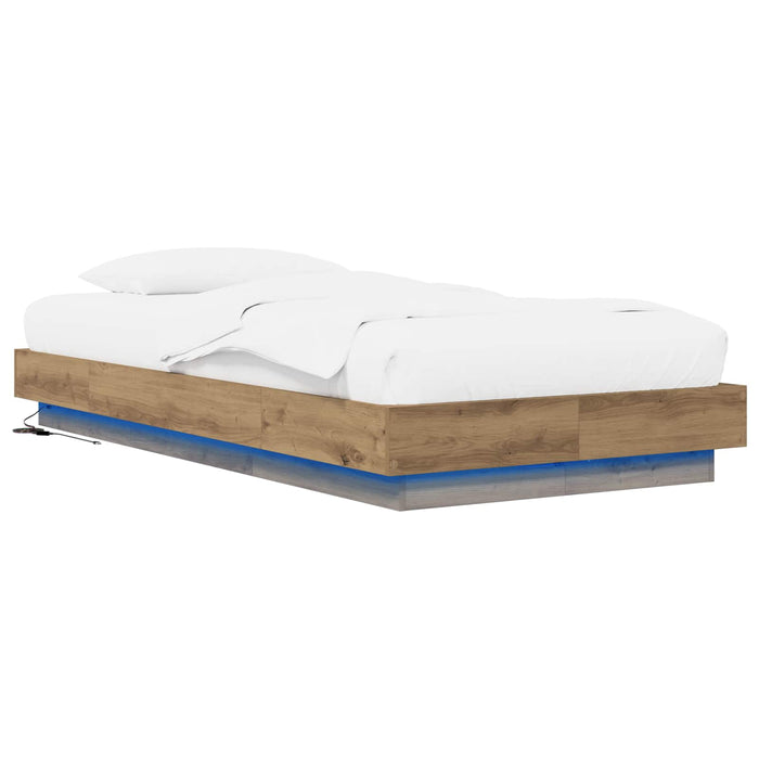 Cadru de pat cu LED Stejar artizanal 80 x 200 cm Lemn prelucrat WALTI