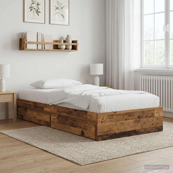 Cadru de pat cu depozitare cu sertar Lemn vechi 80 x 200 cm WALTI