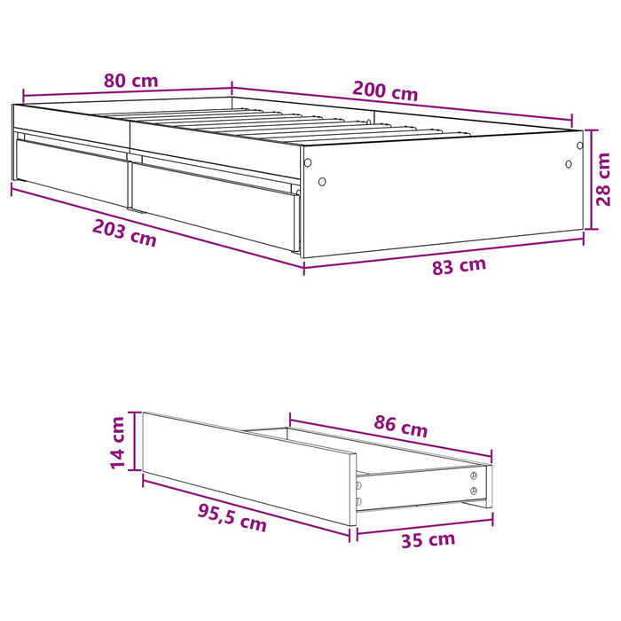 Cadru de pat cu depozitare cu sertar Sonoma gri 80 x 200 cm WALTI