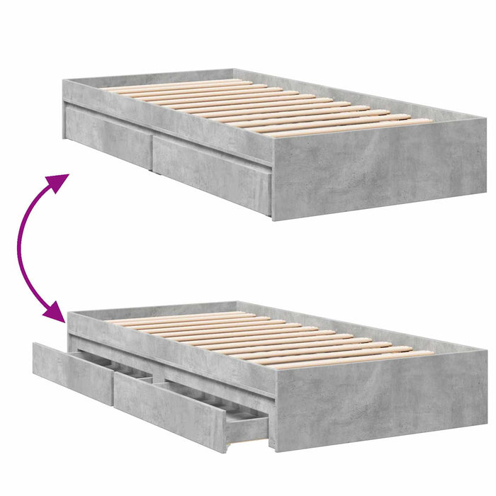 Cadru de pat cu depozitare Gri Beton 80 x 200 cm Lemn prelucrat WALTI