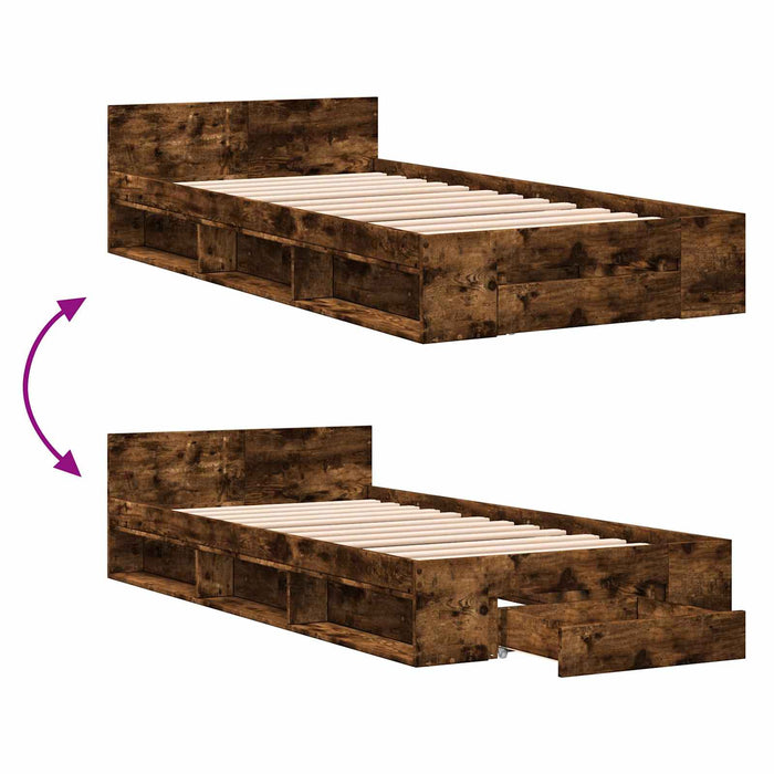 Cadru de pat cu depozitare cu sertar Stejar fumuriu 80 x 200 cm WALTI