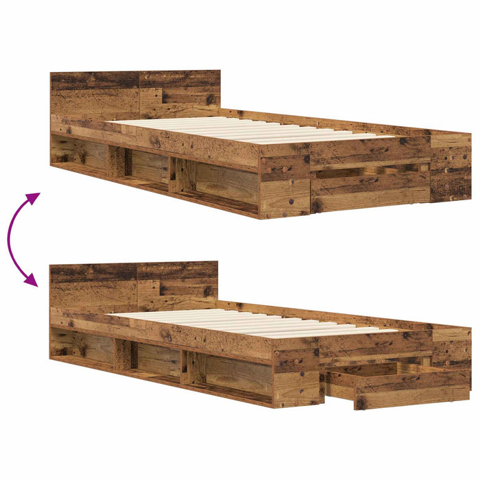 Cadru de pat cu depozitare cu sertar Lemn vechi 80 x 200 cm WALTI