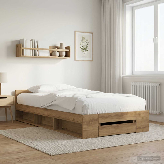 Cadru de pat cu depozitare cu raft Stejar artizanal 80 x 200 cm WALTI