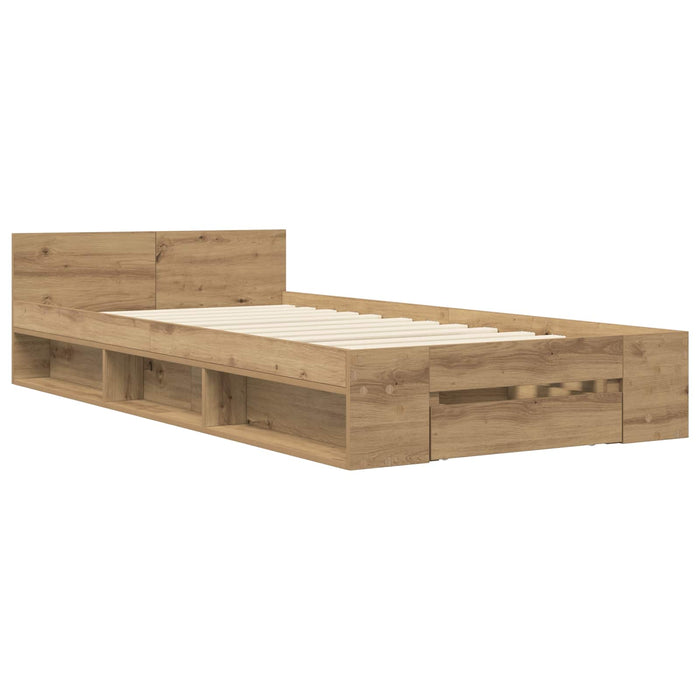 Cadru de pat cu depozitare cu raft Stejar artizanal 80 x 200 cm WALTI