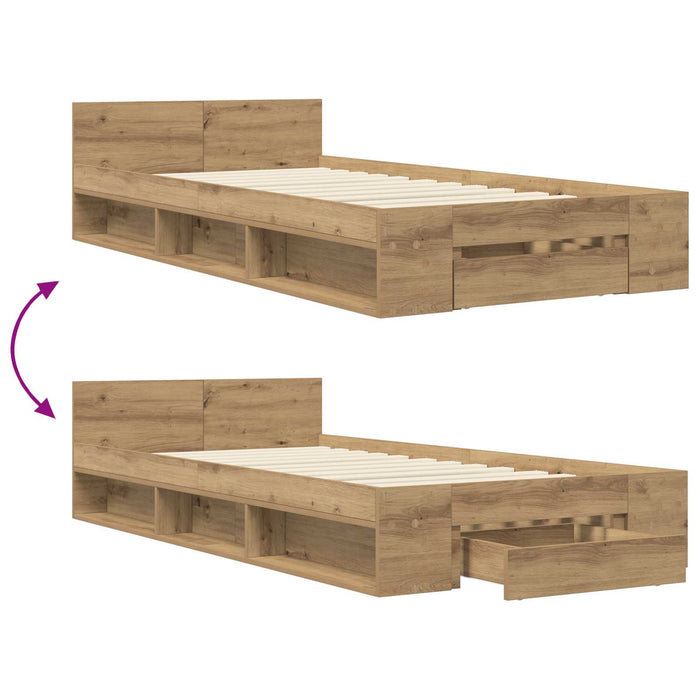 Cadru de pat cu depozitare cu raft Stejar artizanal 80 x 200 cm WALTI
