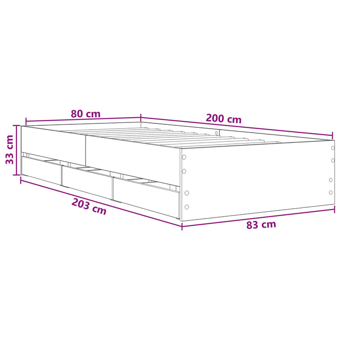 Cadru de pat cu depozitare cu sertar Stejar fumuriu 80 x 200 cm WALTI