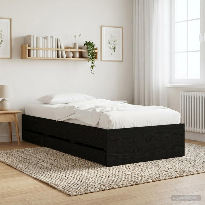 Cadru de pat cu depozitare cu sertar Stejar Negru 80 x 200 cm WALTI