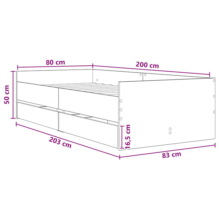 Cadru de pat cu depozitare Lemn vechi 80 x 200 cm WALTI