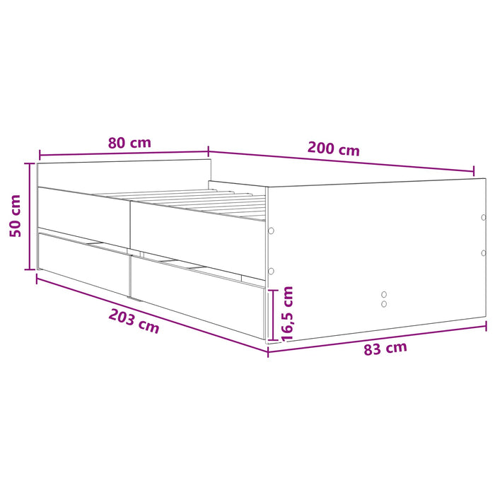 Cadru de pat cu depozitare Stejar artizanal 80 x 200 cm WALTI