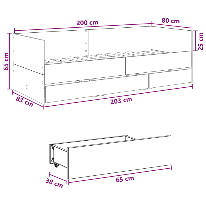 Cadru de pat cu depozitare Sonoma gri 80 x 200 cm WALTI