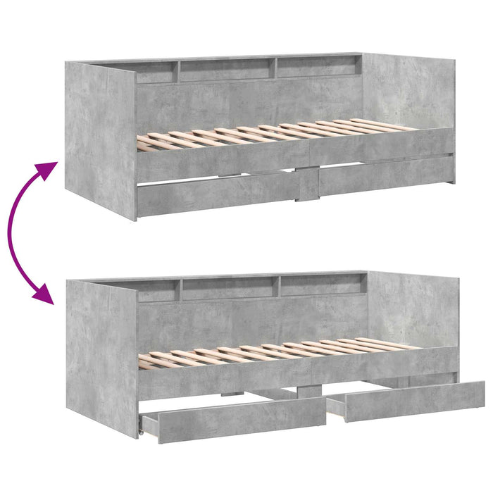 Cadru de pat cu depozitare Gri Beton 80 x 200 cm Lemn prelucrat WALTI