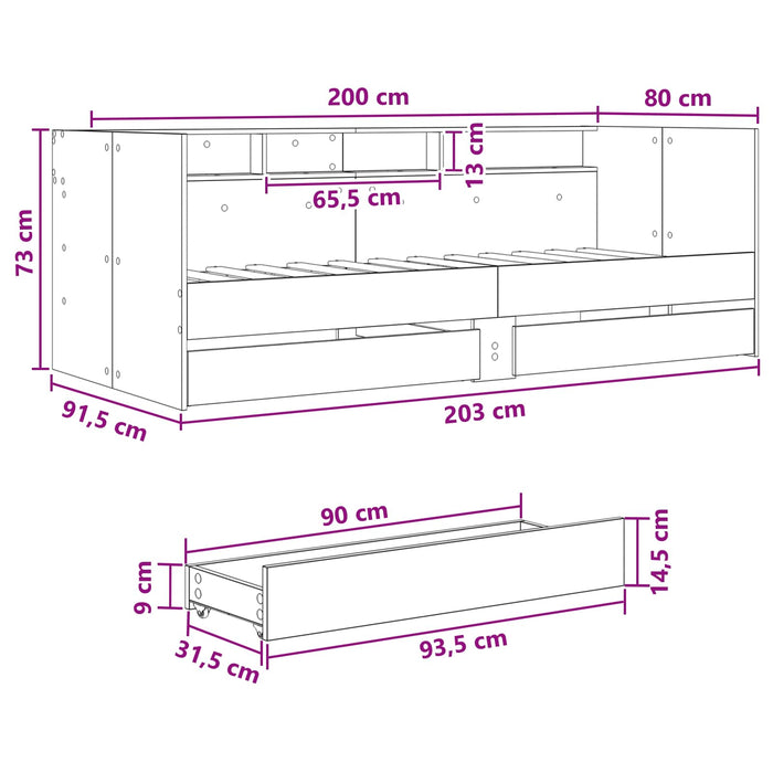 Cadru de pat cu depozitare Stejar Negru 80 x 200 cm WALTI