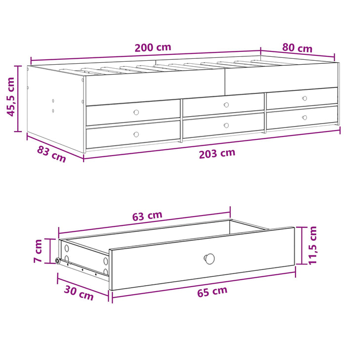 Cadru de pat cu depozitare cu sertar Stejar Sonoma 80 x 200 cm WALTI