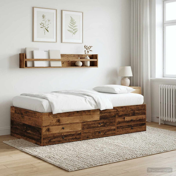 Cadru de pat cu depozitare cu sertar Lemn vechi 80 x 200 cm WALTI