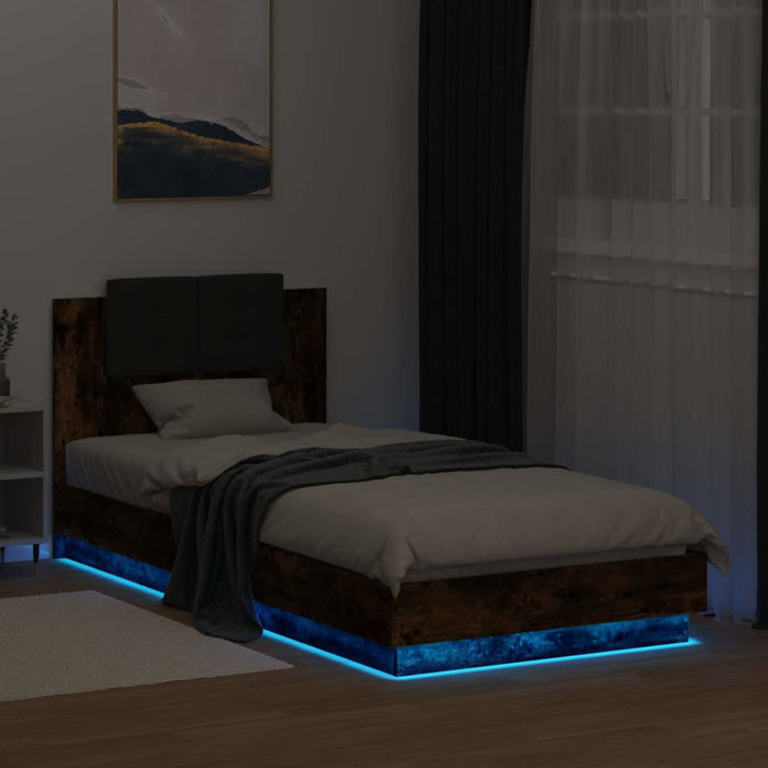 Cadru de pat cu LED Stejar fumuriu 80 x 200 cm Lemn prelucrat - WALTI WALTI