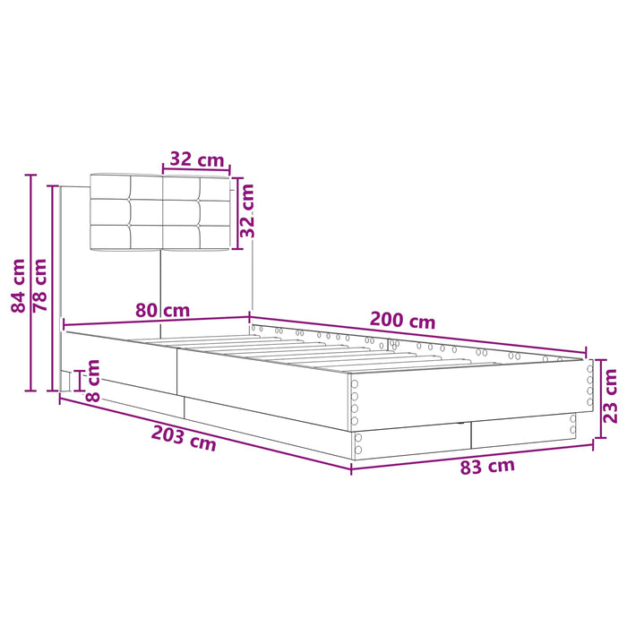 Cadru de pat cu LED Sonoma gri 80 x 200 cm Lemn prelucrat - WALTI WALTI