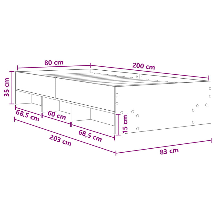 Cadru de pat cu raft Gri Beton 80 x 200 cm Lemn prelucrat WALTI