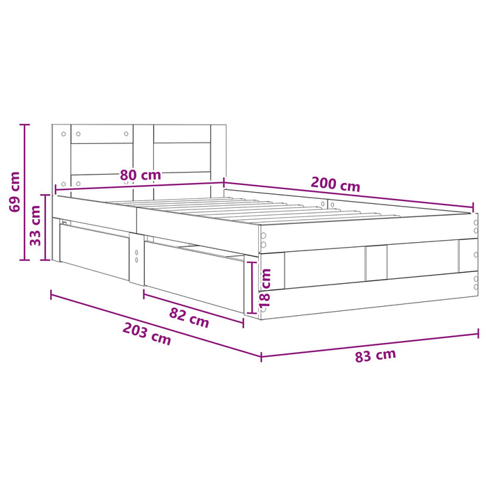 Cadru de Pat cu Tăblie Alb 80 x 200 cm Lemn prelucrat WALTI
