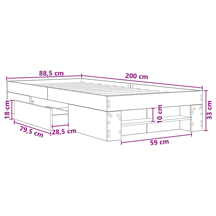 Cadru de pat cu depozitare cu sertar Lemn vechi 80 x 200 cm WALTI