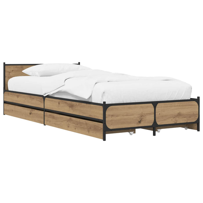 Cadru de Pat cu Tăblie cu sertar Stejar artizanal 80 x 200 cm WALTI