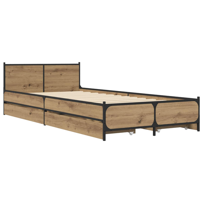 Cadru de Pat cu Tăblie cu sertar Stejar artizanal 80 x 200 cm WALTI