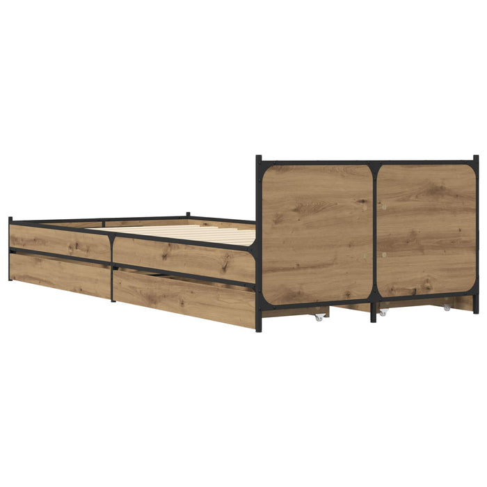 Cadru de Pat cu Tăblie cu sertar Stejar artizanal 80 x 200 cm WALTI