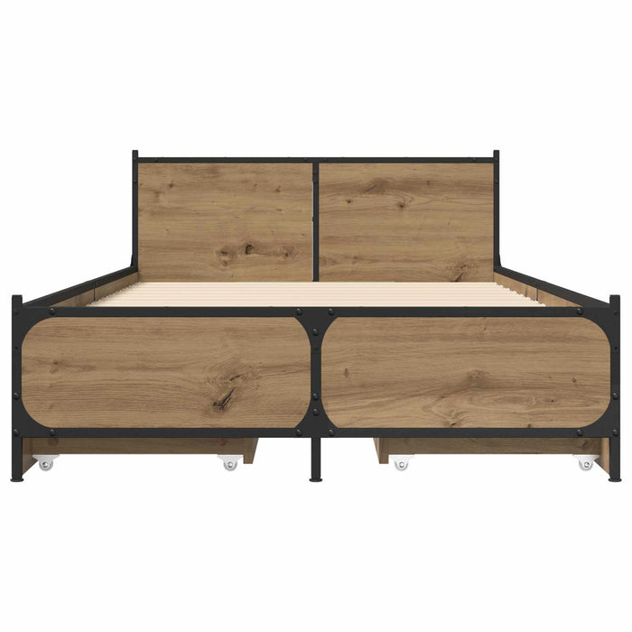 Cadru de Pat cu Tăblie cu sertar Stejar artizanal 80 x 200 cm WALTI