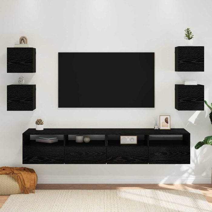 Dulap TV montat pe perete 4 pcs Stejar Negru 30,5 x 30 x 30 cm - WALTI WALTI