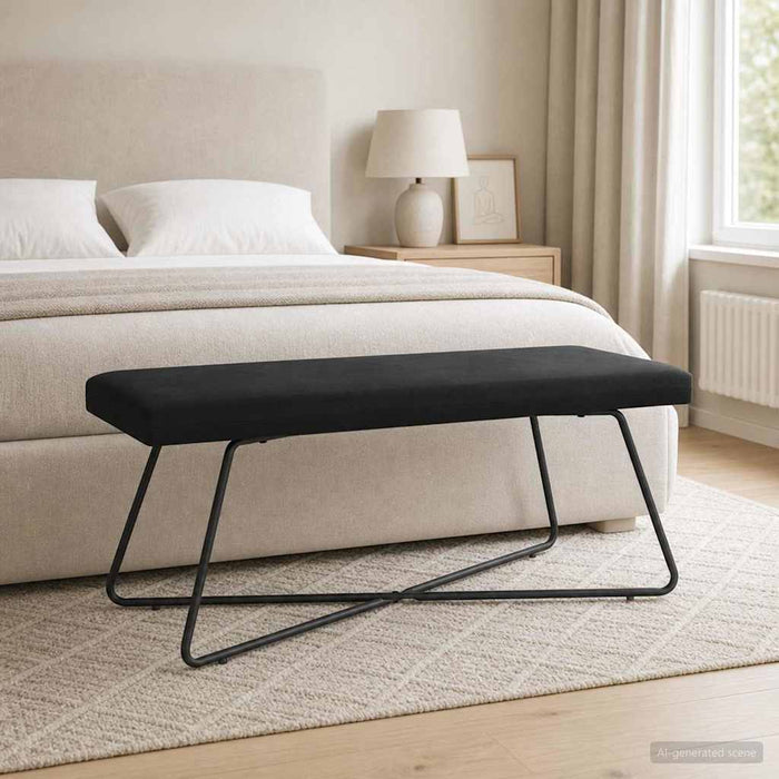 bancă Negru 110 x 40 x 45 cm Catifea WALTI
