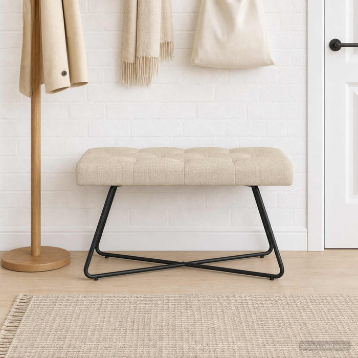 Bancă cu butoane capitonate Crem 80 x 40 x 46 cm Țesătură - WALTI WALTI