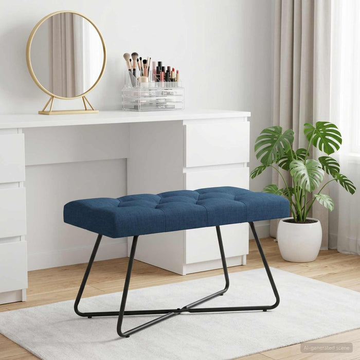 Bancă cu butoane capitonate albastru 80 x 40 x 46 cm Țesătură - WALTI WALTI
