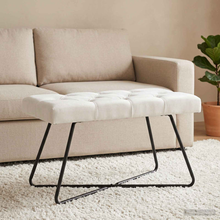 Bancă cu butoane capitonate Alb 80 x 40 x 46 cm Țesătură - WALTI WALTI